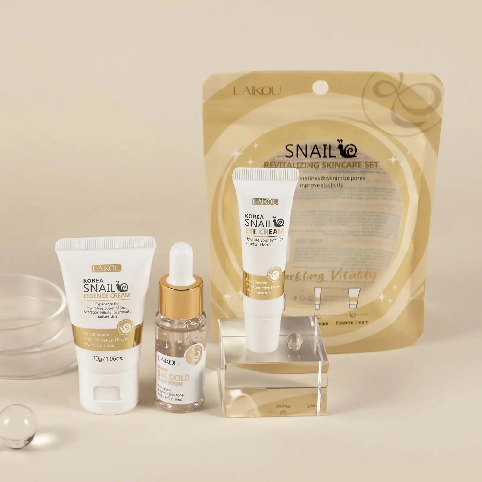 Luxury Skincare Sets - 24-каратное золото, восстанавливающая сыворотка с улиткой,